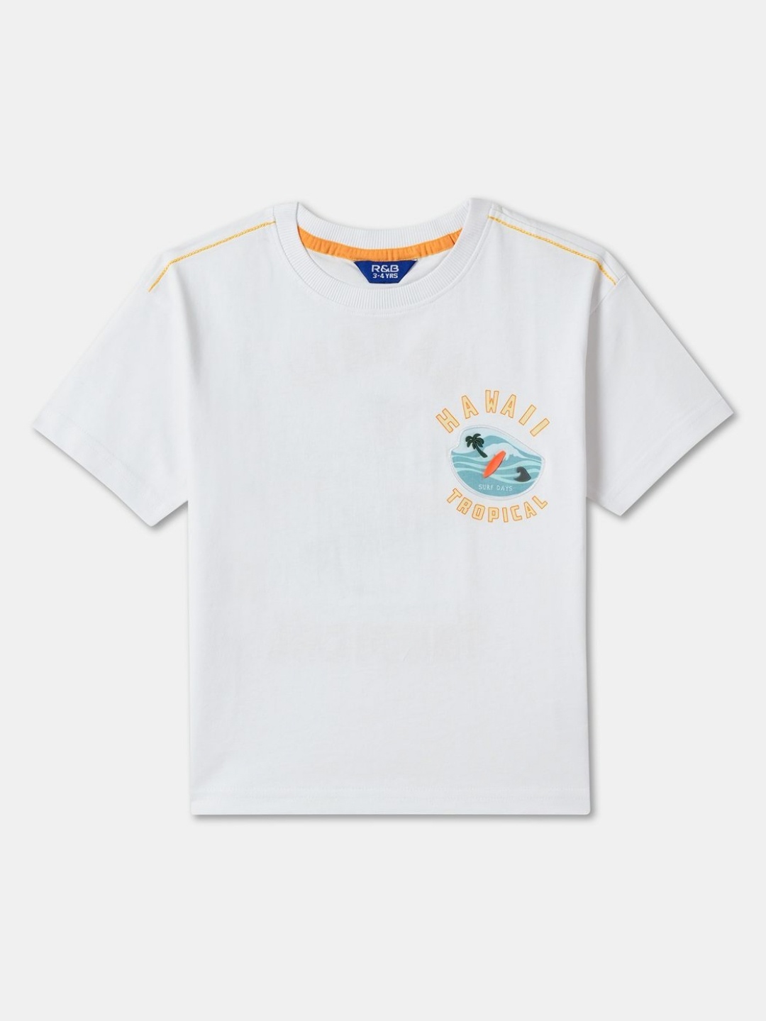 

R&B Boys Typography Printed Applique T-shirt, White