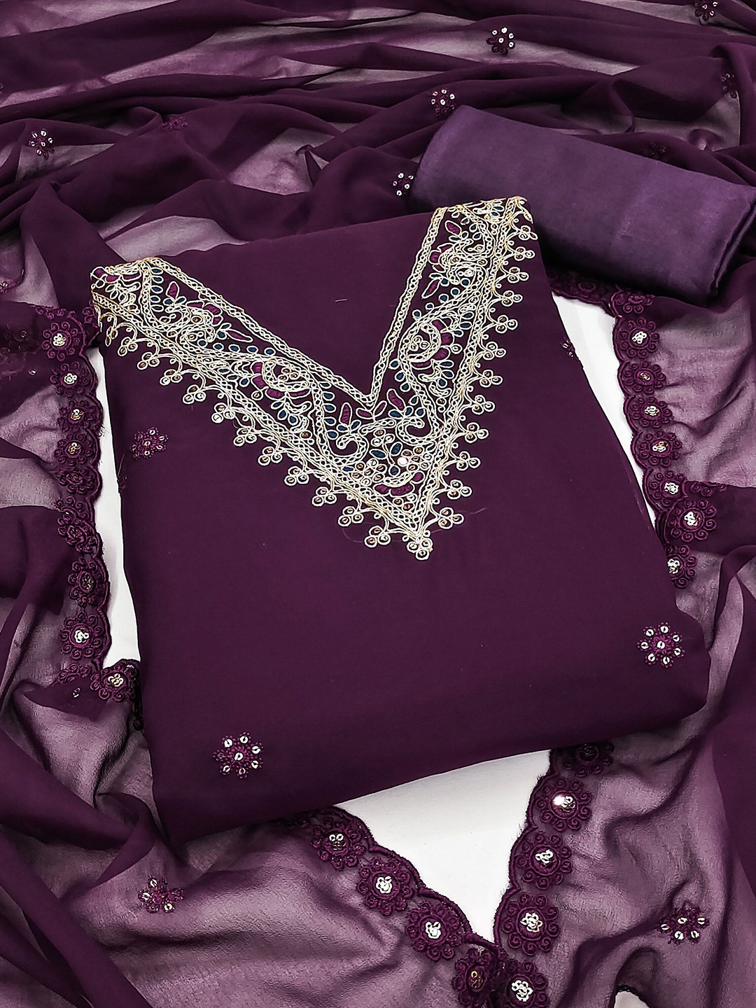 

Maroosh Embellished Unstitched Dress Material, Purple