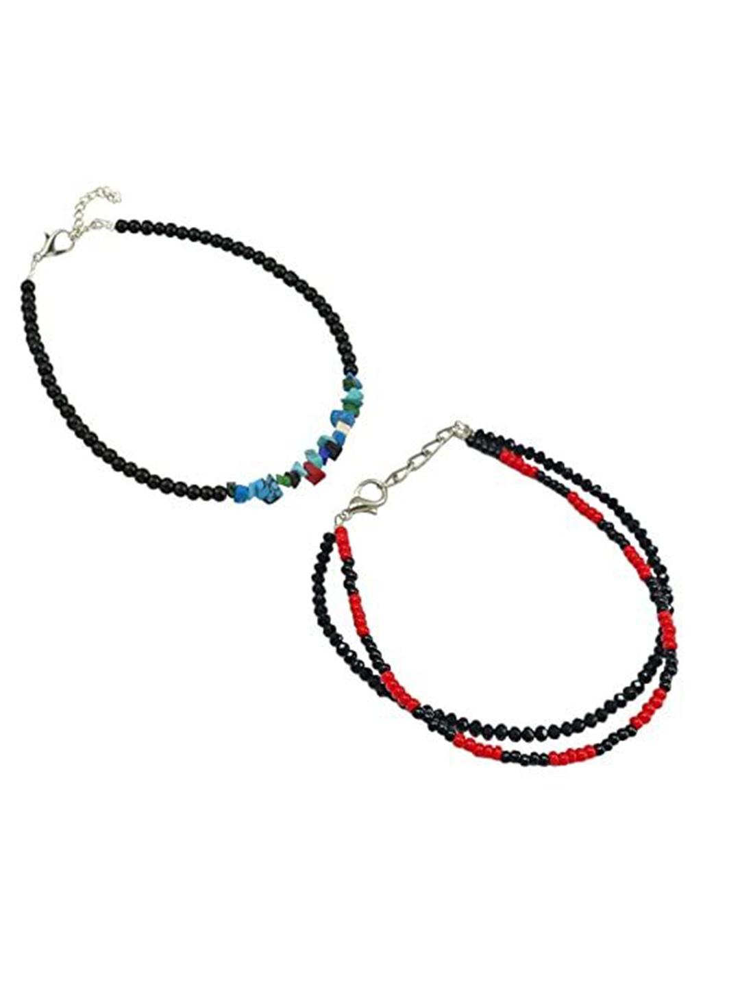 

HIGH TRENDZ Women Set of 2 Anklets, Black