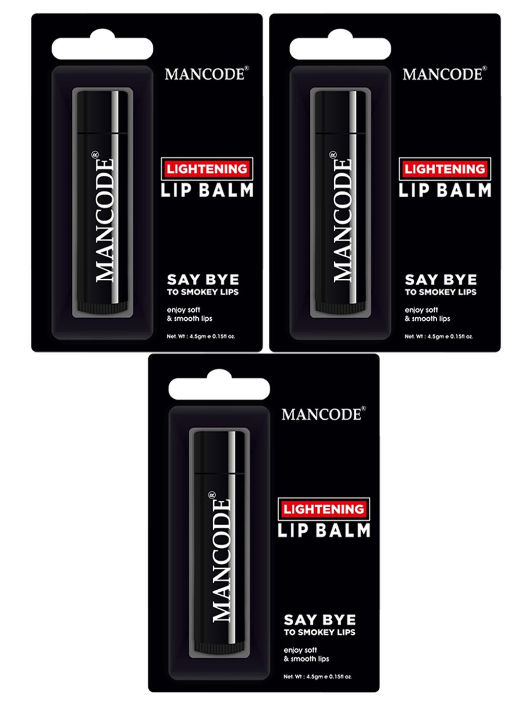 

MANCODE Set of 3 Lightening Lip Balm For Dry & Chapped Lips- 4.5 g Each, Black