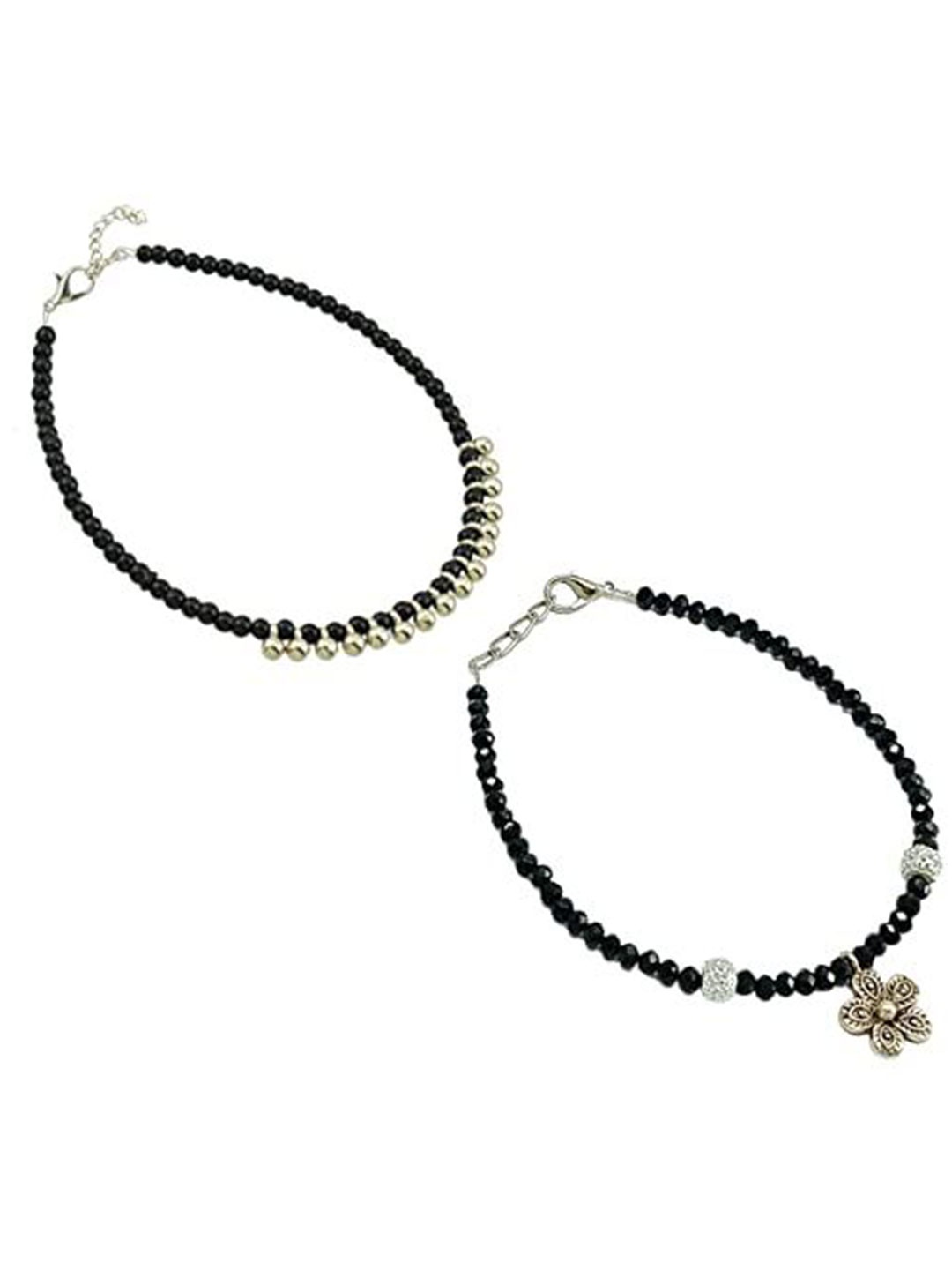 

HIGH TRENDZ Women Set of 2 Anklets, Black