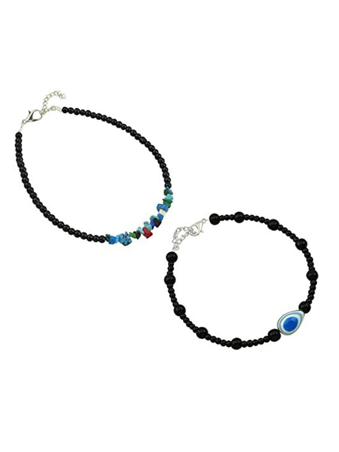 

HIGH TRENDZ Women Set of 2 Anklets, Black