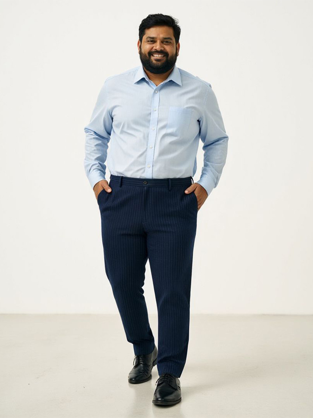 

The Pant Project Men Plus Size Striped Comfort Slim Fit Wrinkle Free Trousers, Navy blue