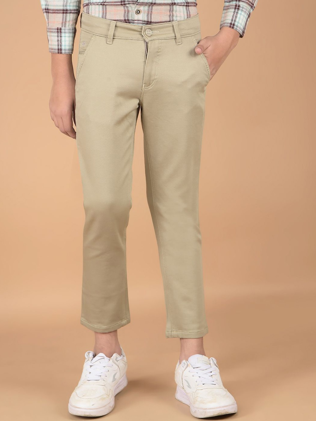 

Crimsoune Club Boys Textured Slim Fit Chinos Trousers, Beige