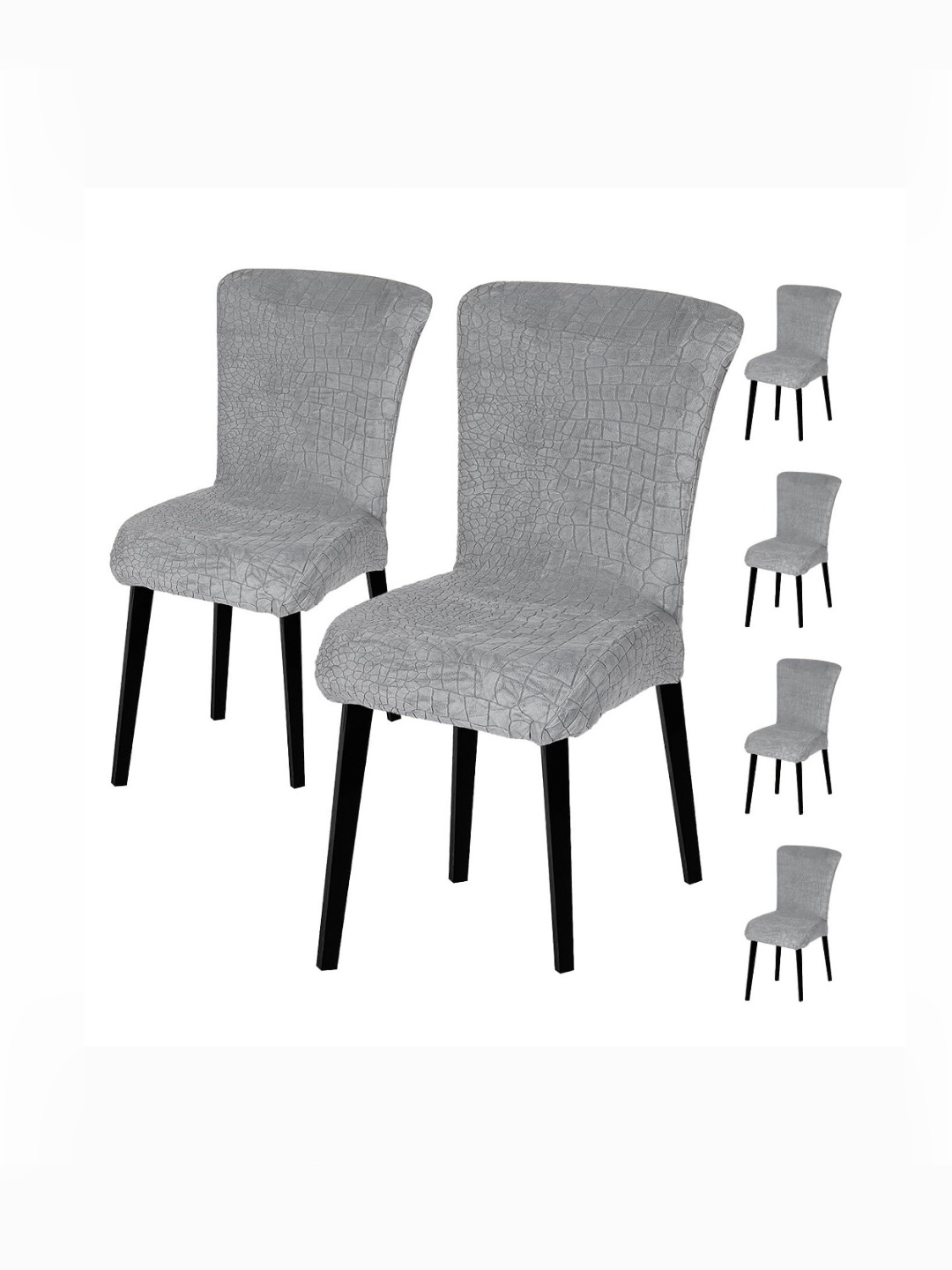 

HOUSE OF QUIRK Charcoal Grey Textured Jacquard Stretchable Chair Covers