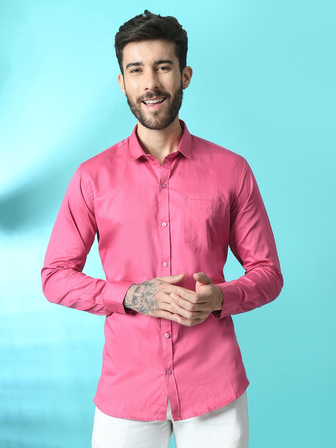 

Tanip Men Comfort Polka Dot Sheer Printed Casual Shirt, Pink
