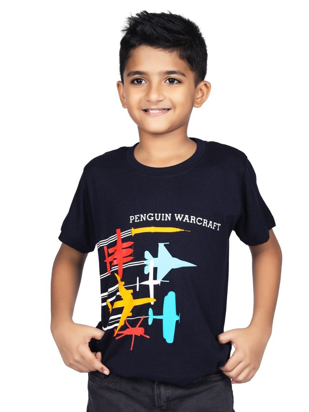 

CRAZYPENGUIN ELITE Boys Graphic Printed Cotton T-shirt, Navy blue