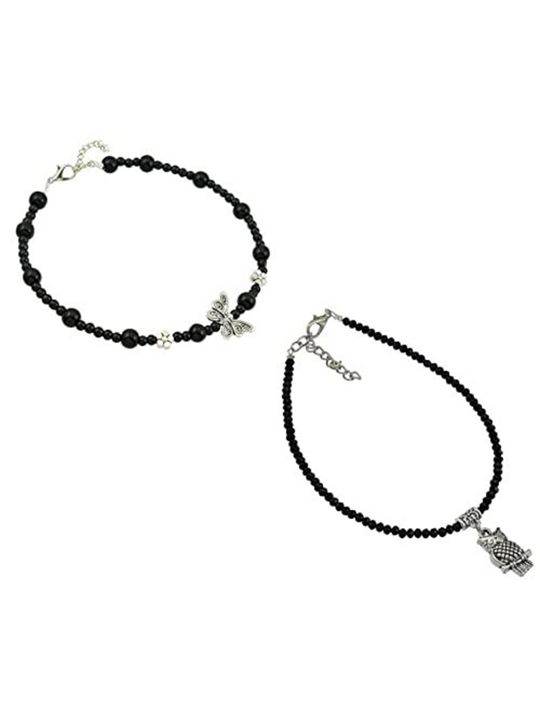 

HIGH TRENDZ Women Set of 2 Anklets, Black