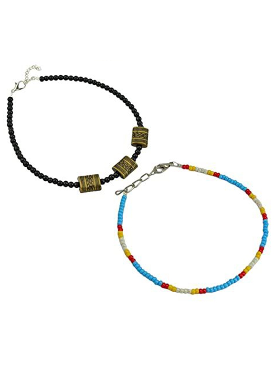 

HIGH TRENDZ Women Set of 2 Anklets, Black