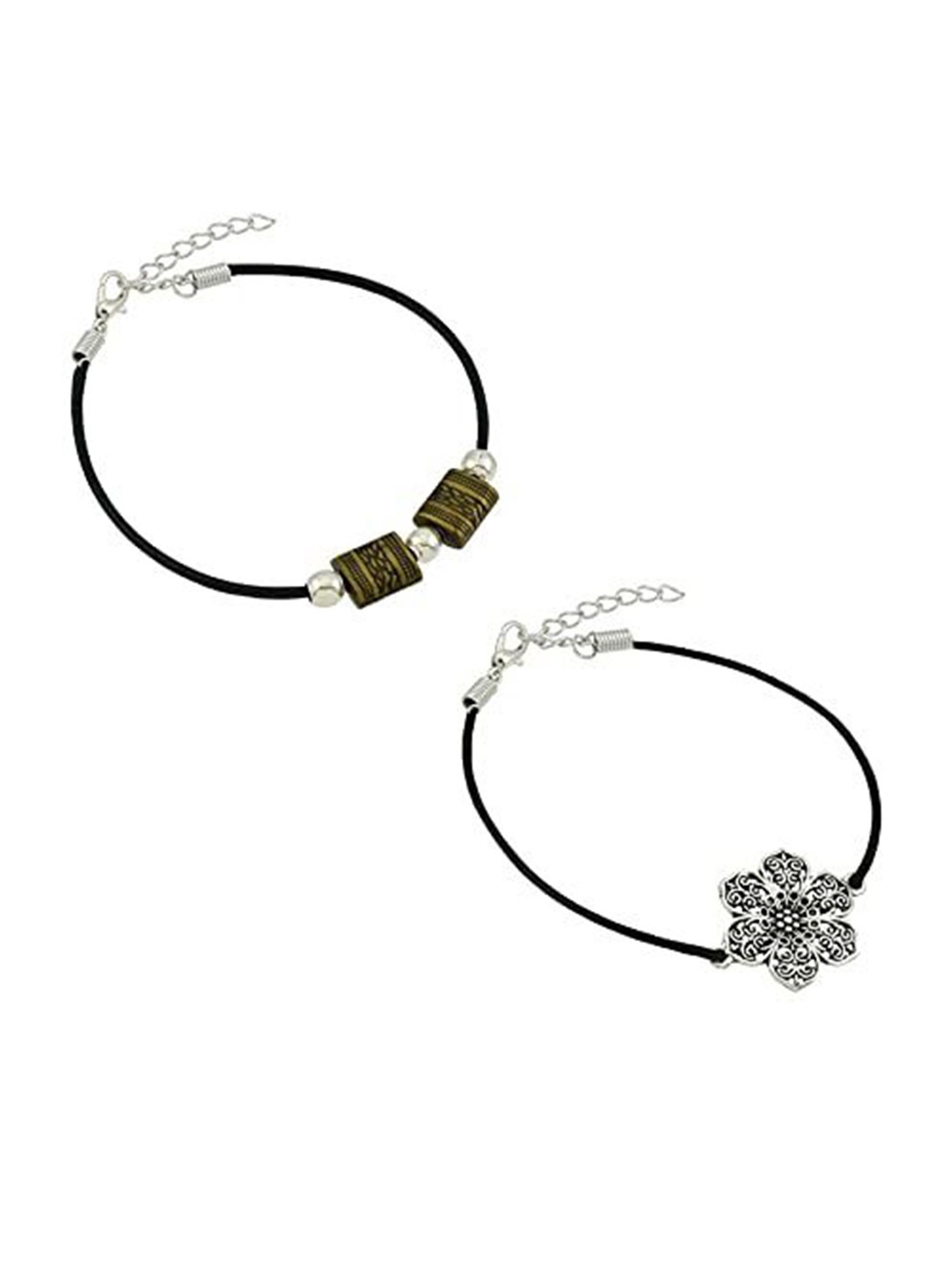 

HIGH TRENDZ Women Set of 2 Anklets, Black