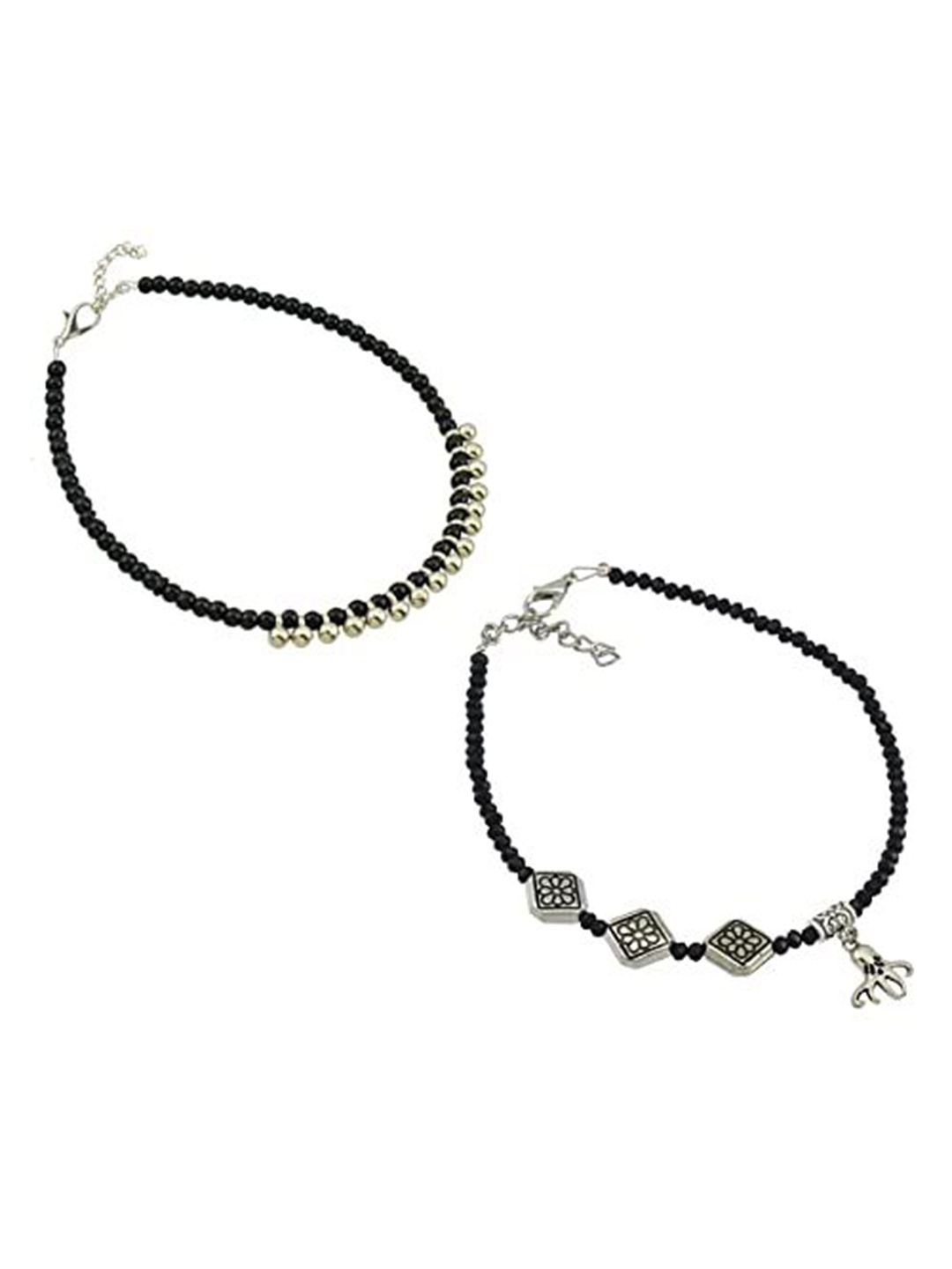 

HIGH TRENDZ Women Set of 2 Anklets, Black