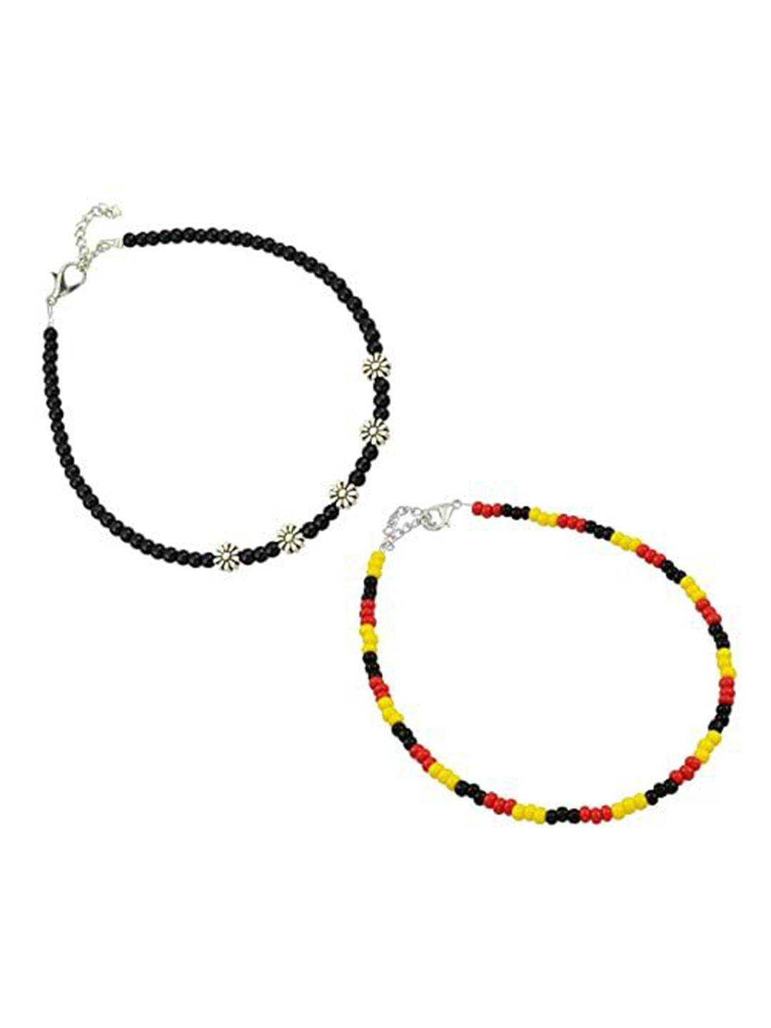 

HIGH TRENDZ Women Set of 2 Anklets, Black