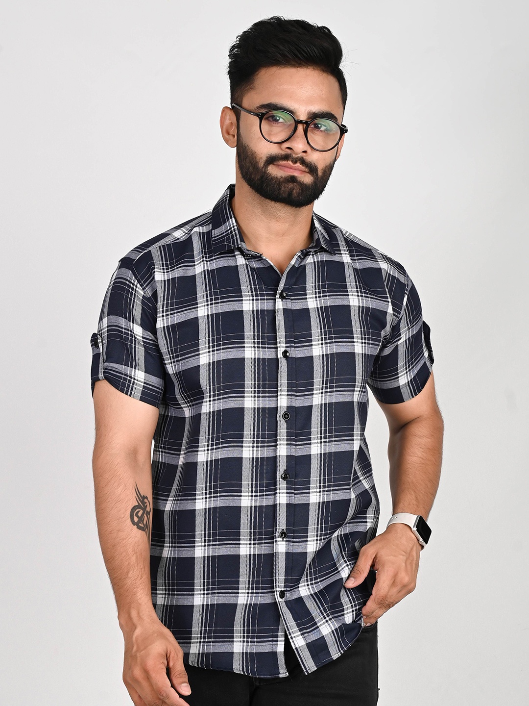 

Tanip Men Comfort Sheer Checked Casual Shirt, Blue