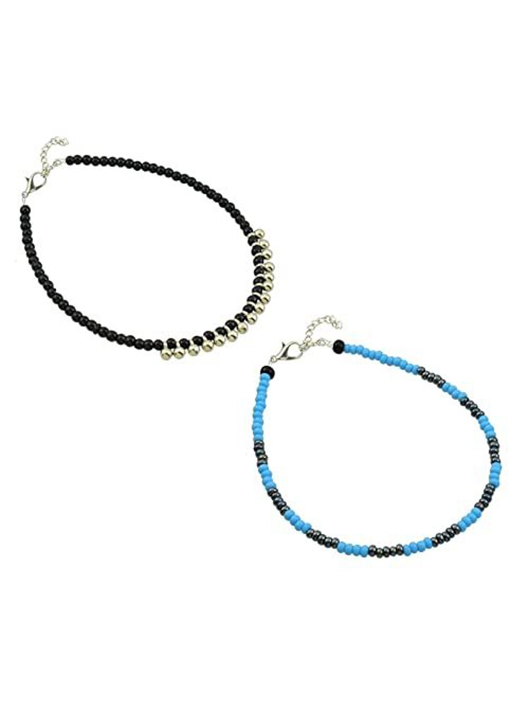 

HIGH TRENDZ Women Set of 2 Anklets, Black