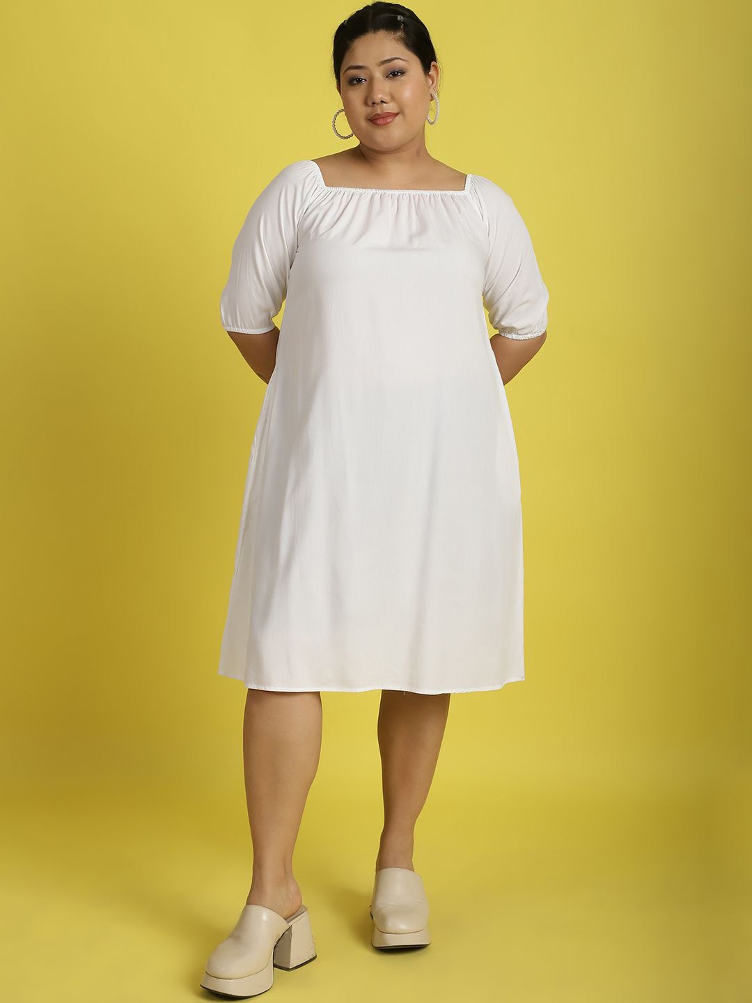

theRebelinme Off-Shoulder A-Line Midi Dress, White