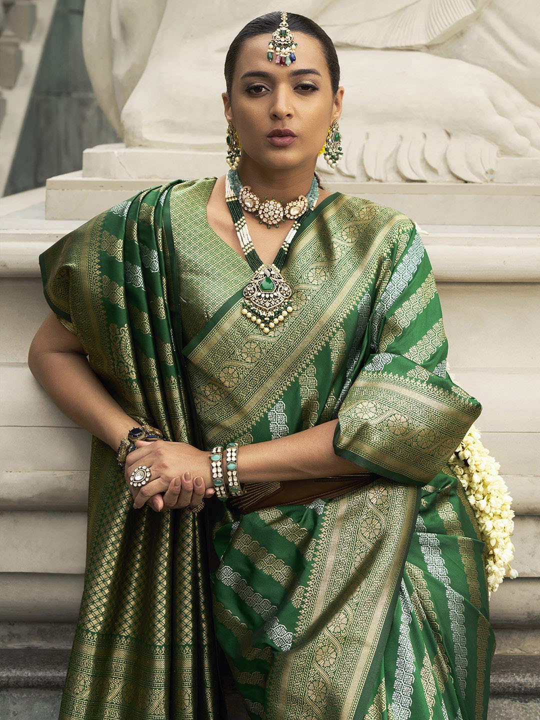 

Anouk Woven Design Zari Silk Blend Designer Kanjeevaram Saree, Green