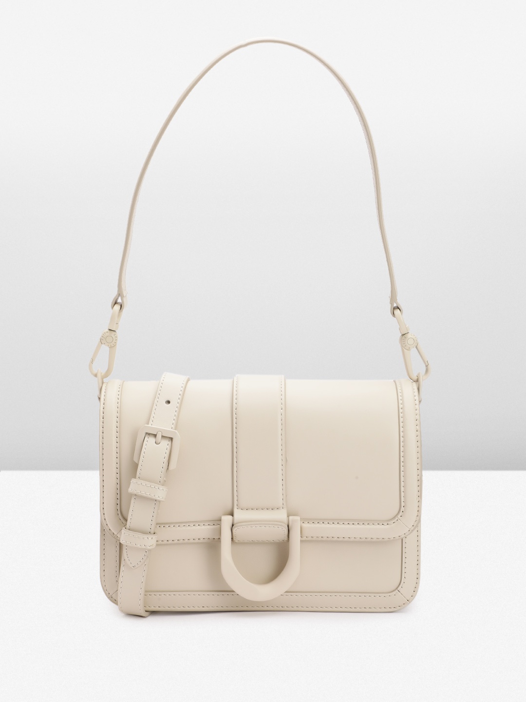 

CHARLES & KEITH Leather Structured Shoulder Bag, Beige