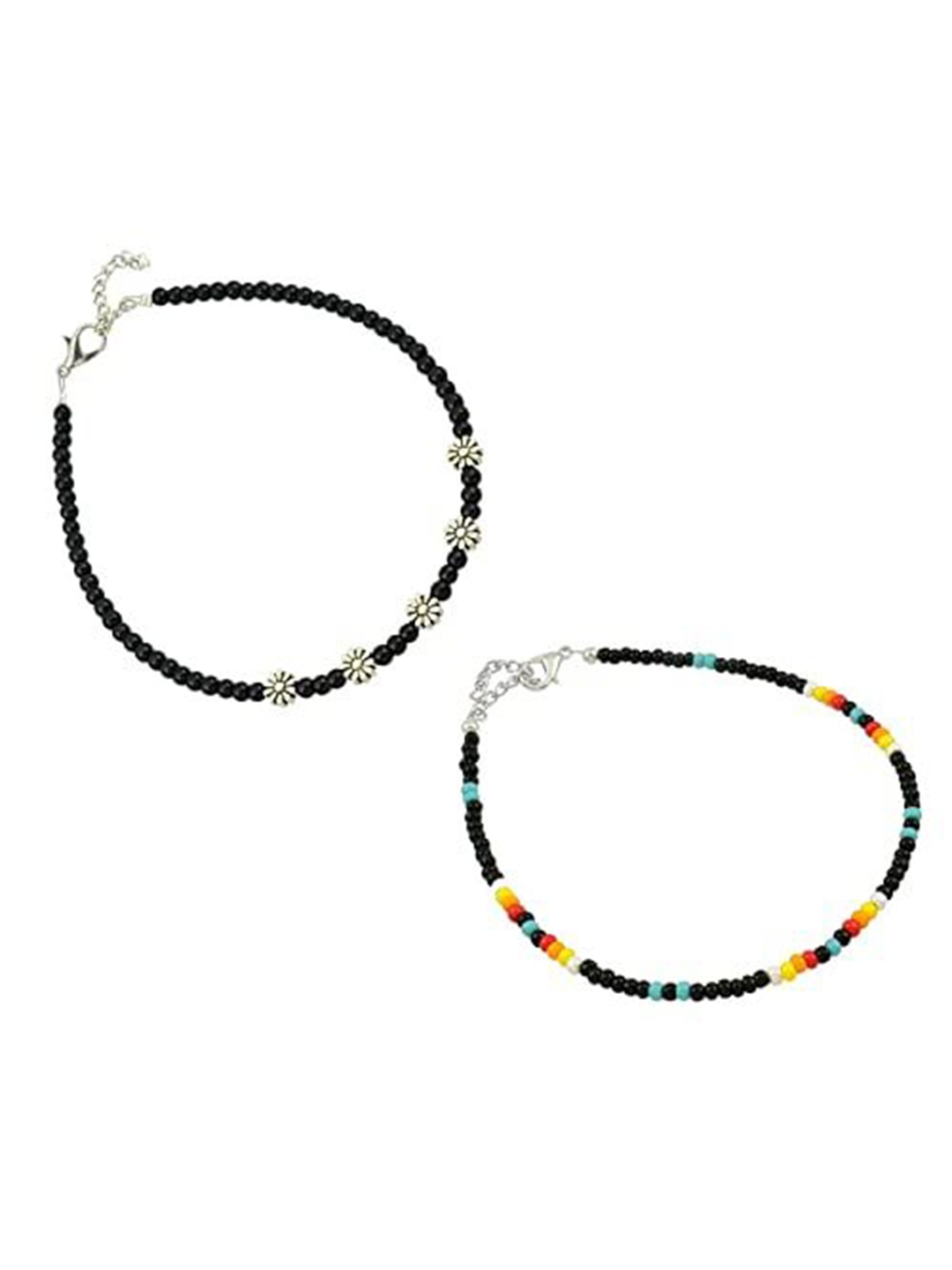 

HIGH TRENDZ Women Set of 2 Anklets, Black