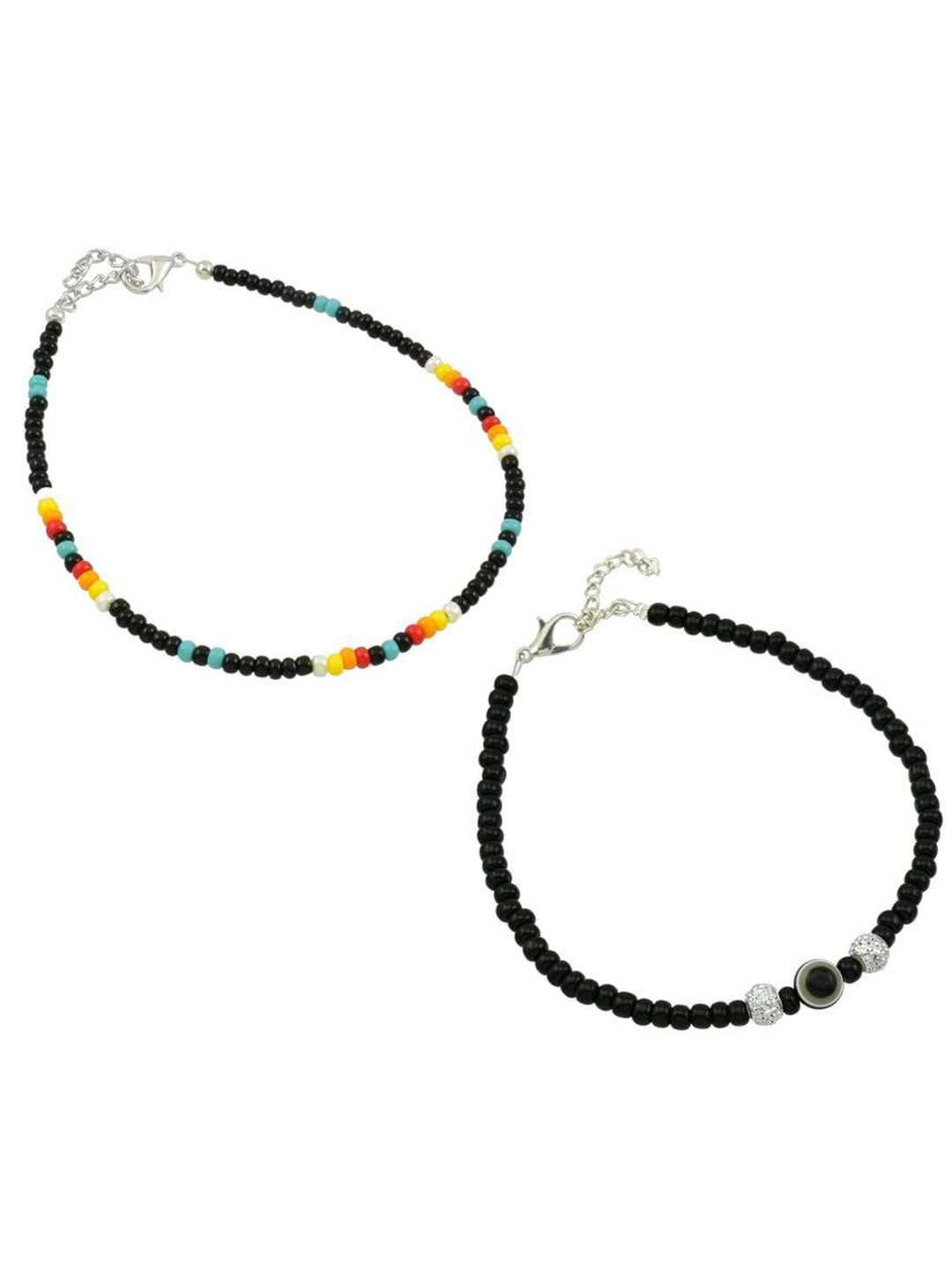 

HIGH TRENDZ Women Set of 2 Anklets, Black