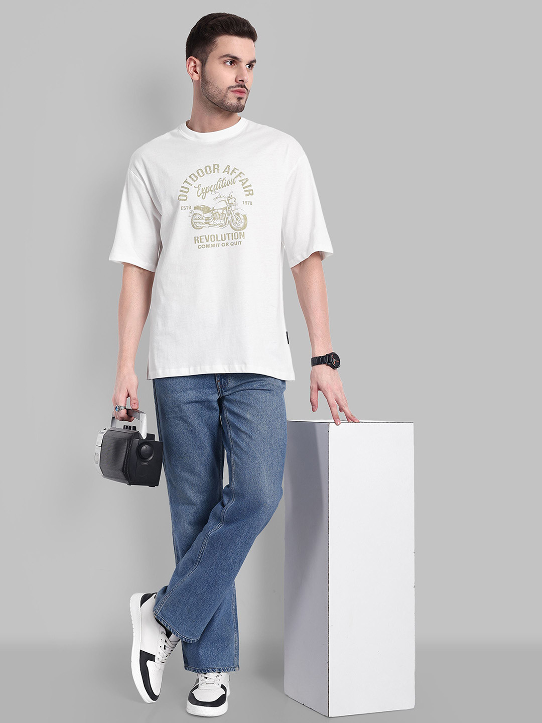 

The Roadster Lifestyle Co. Printed Pure Cotton Relaxed Fit Tshirt, White