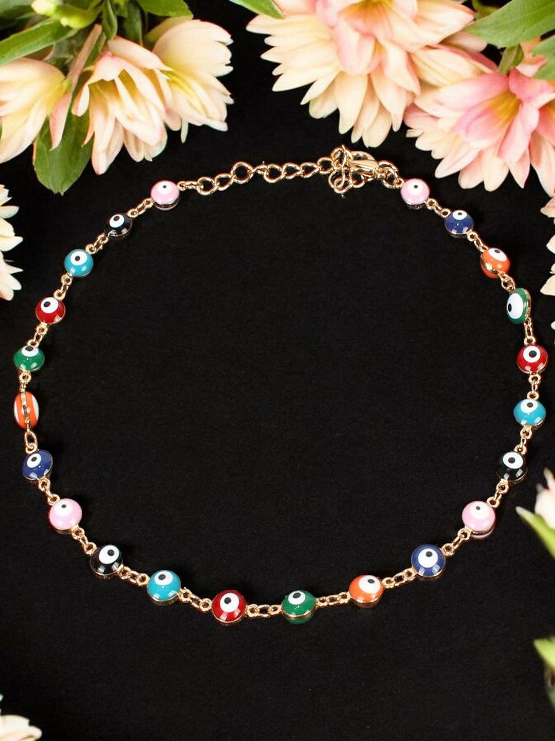 

DressBerry Gold Toned Stone Studded & Beaded Evil Eye Choker Necklace