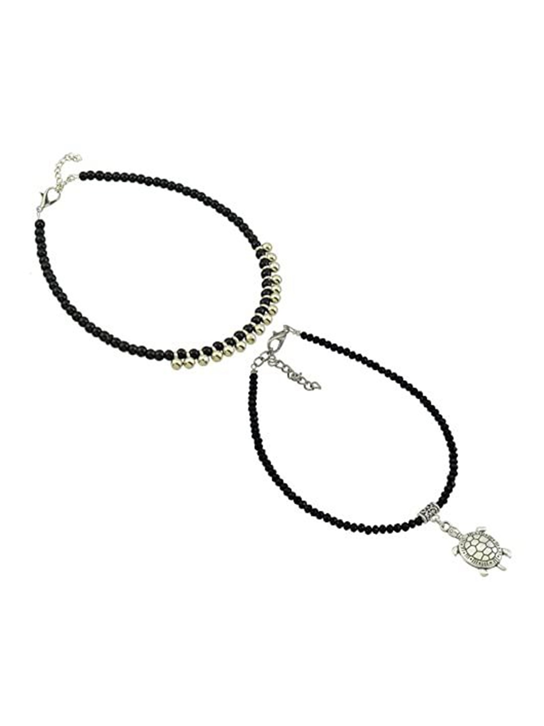 

HIGH TRENDZ Women Set of 2 Anklets, Black
