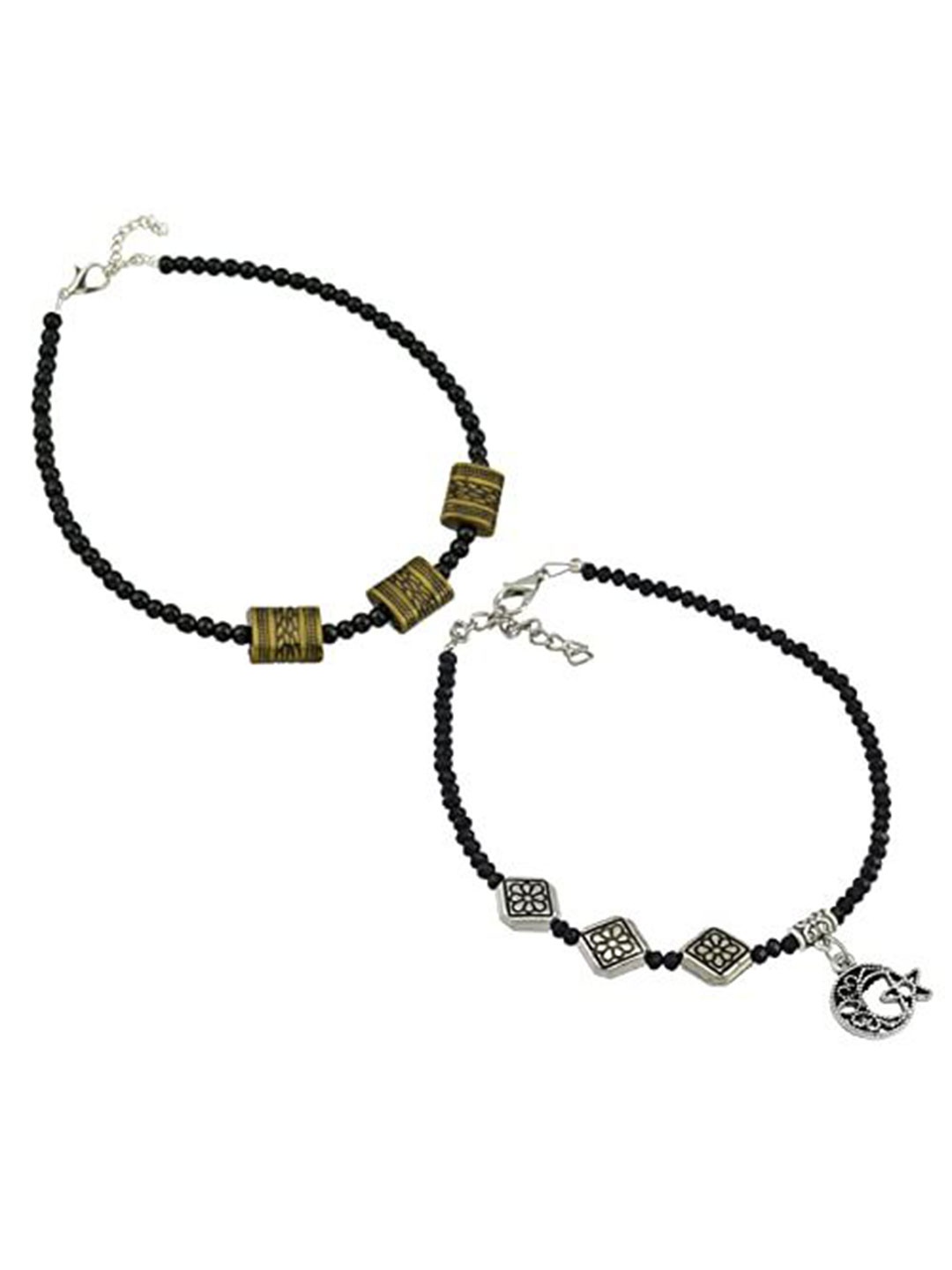

HIGH TRENDZ Women Set of 2 Anklets, Black