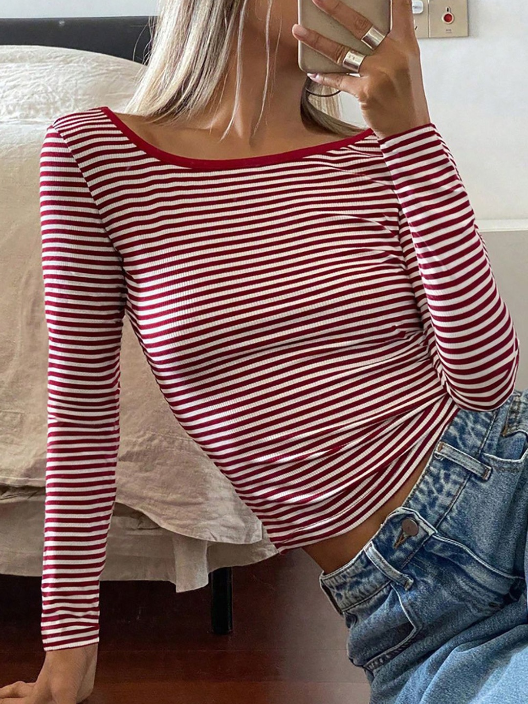 

StyleCast x Revolte Striped Crop Top, Red