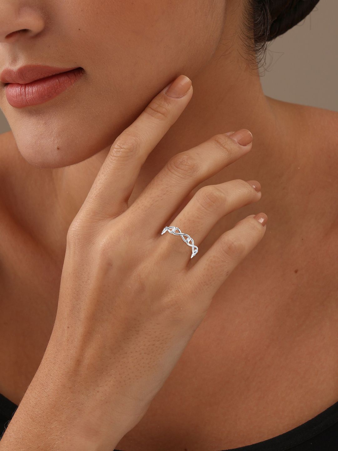 

LeCalla Silver Plated CZ-Studded Finger Ring