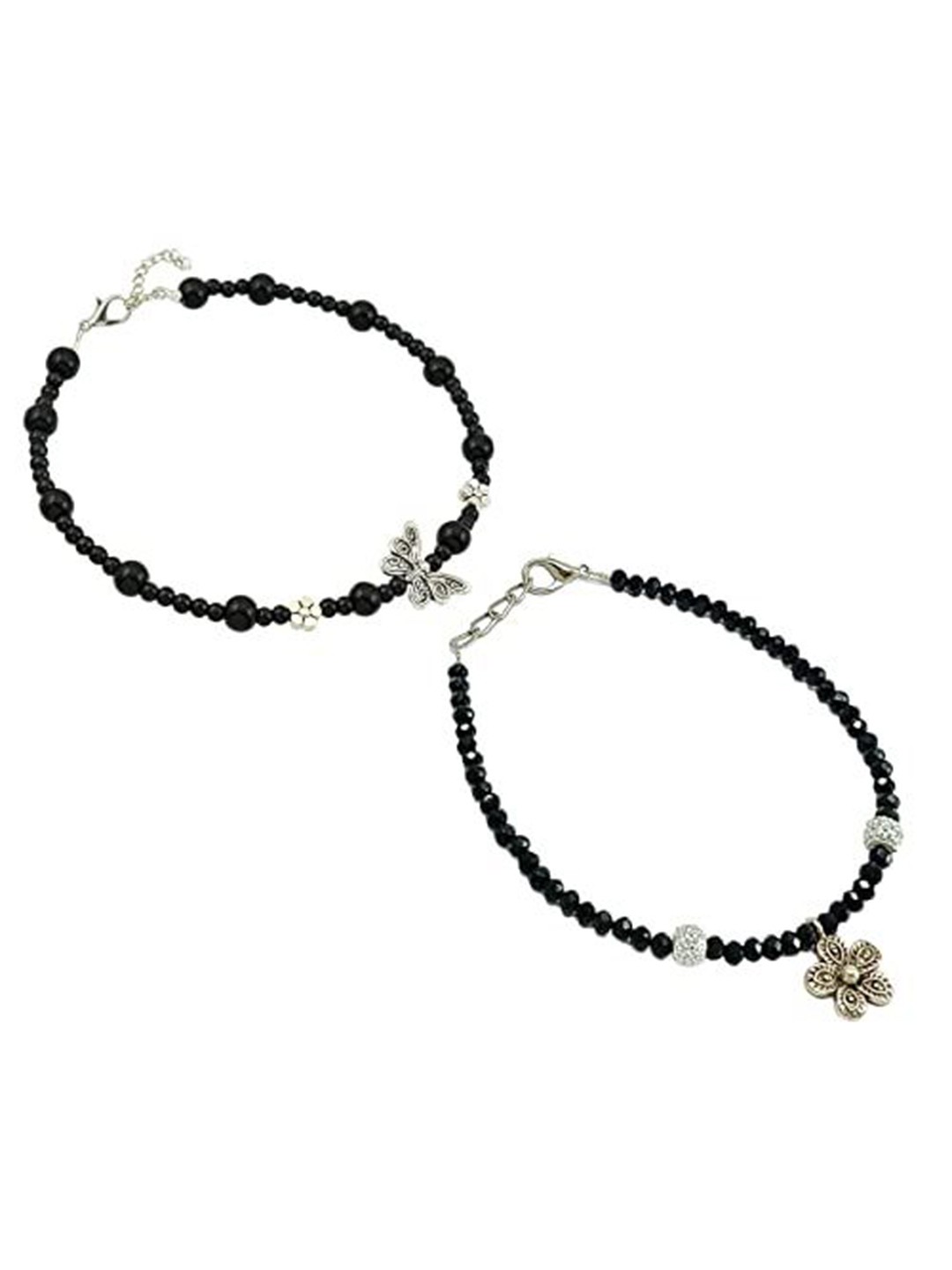 

HIGH TRENDZ Women Set of 2 Anklets, Black
