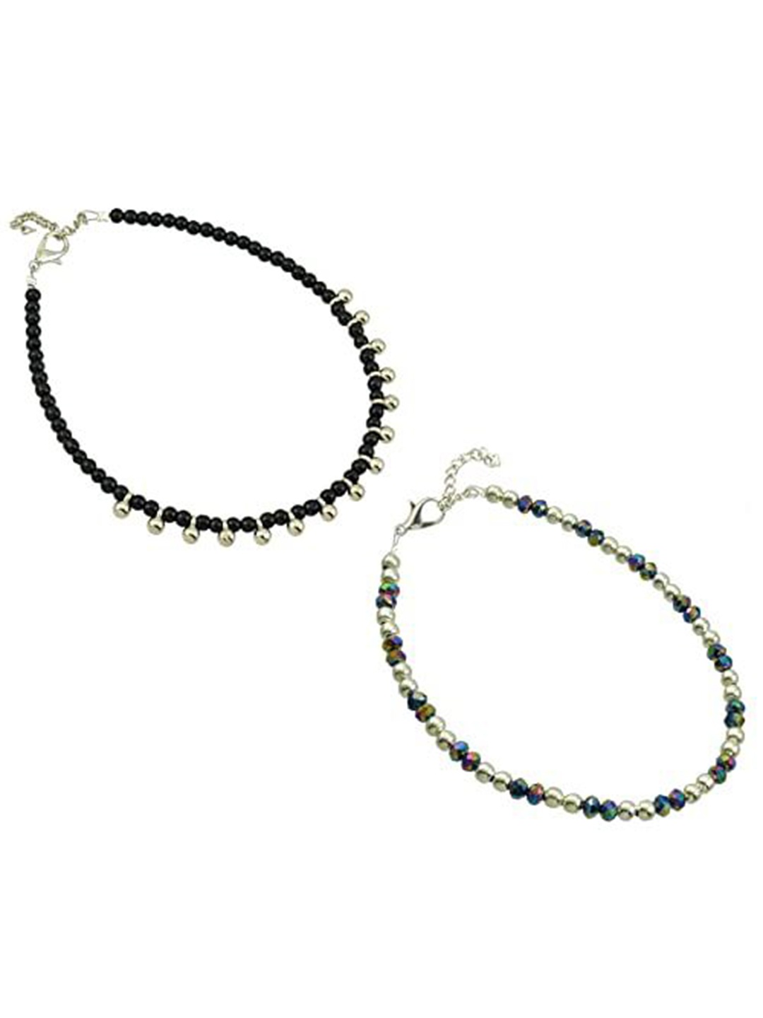 

HIGH TRENDZ Women Set of 2 Anklets, Black