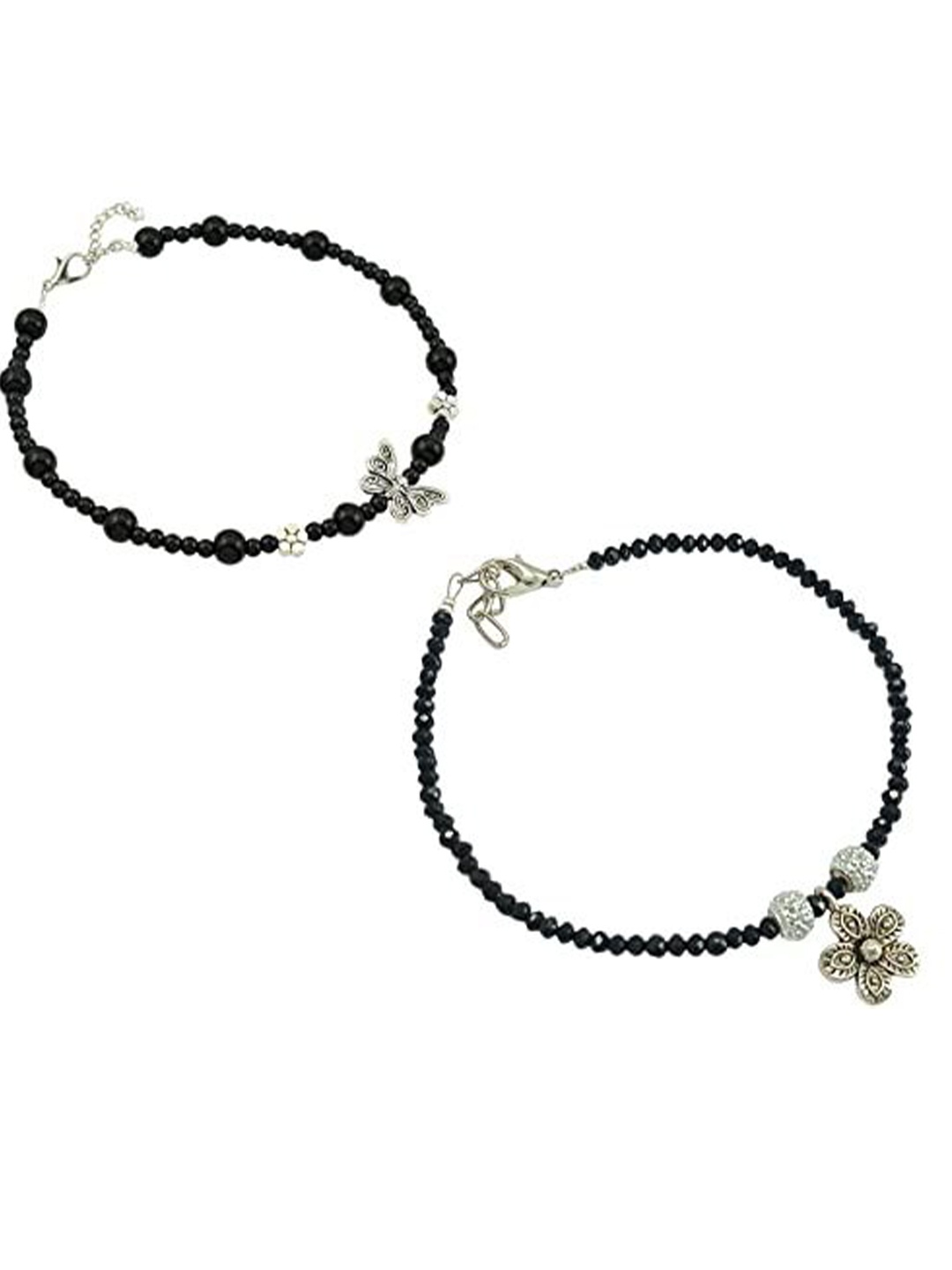 

HIGH TRENDZ Women Set of 2 Anklets, Black
