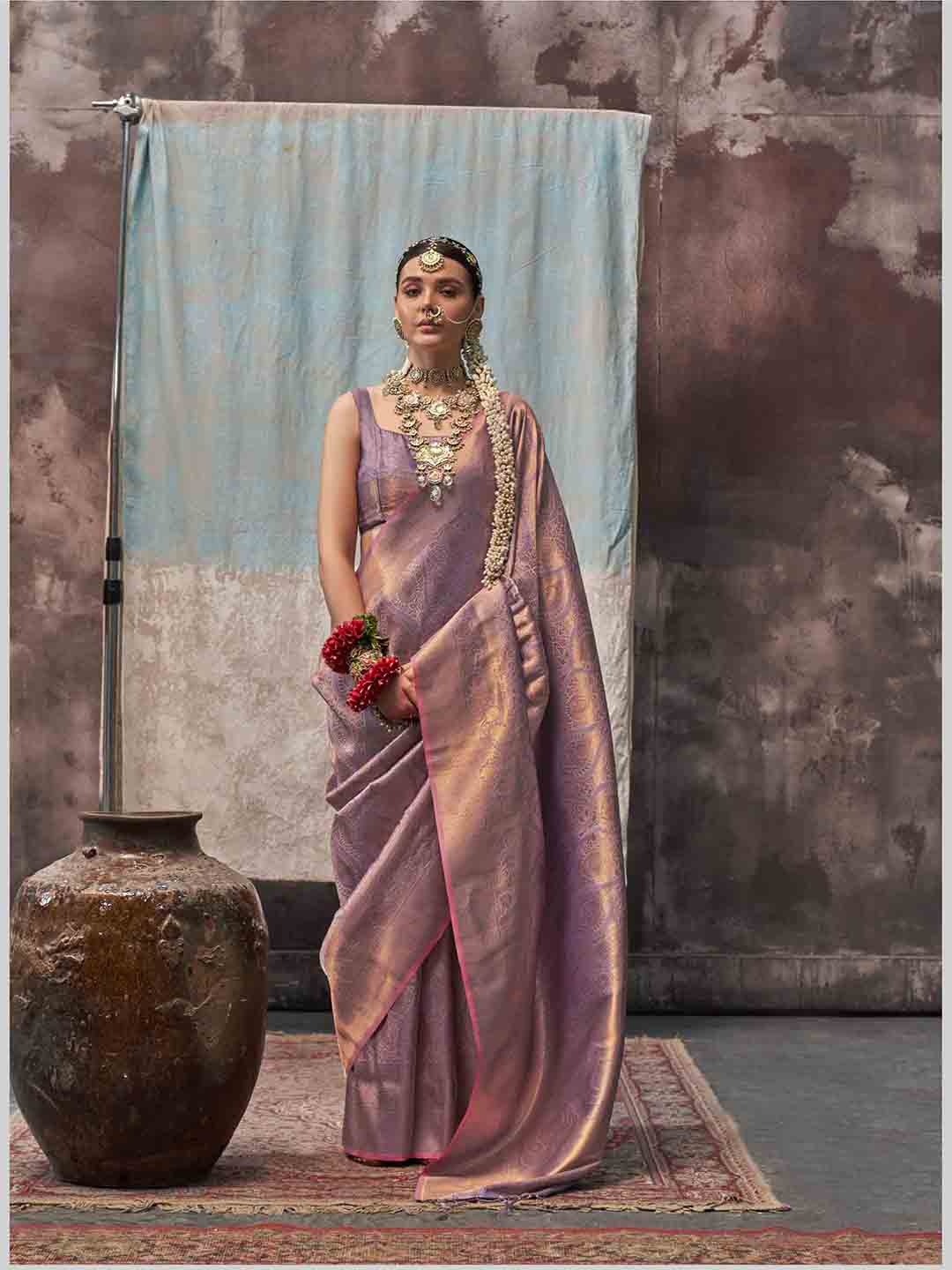 

Mitera Woven Design Zari Silk Blend Saree, Pink