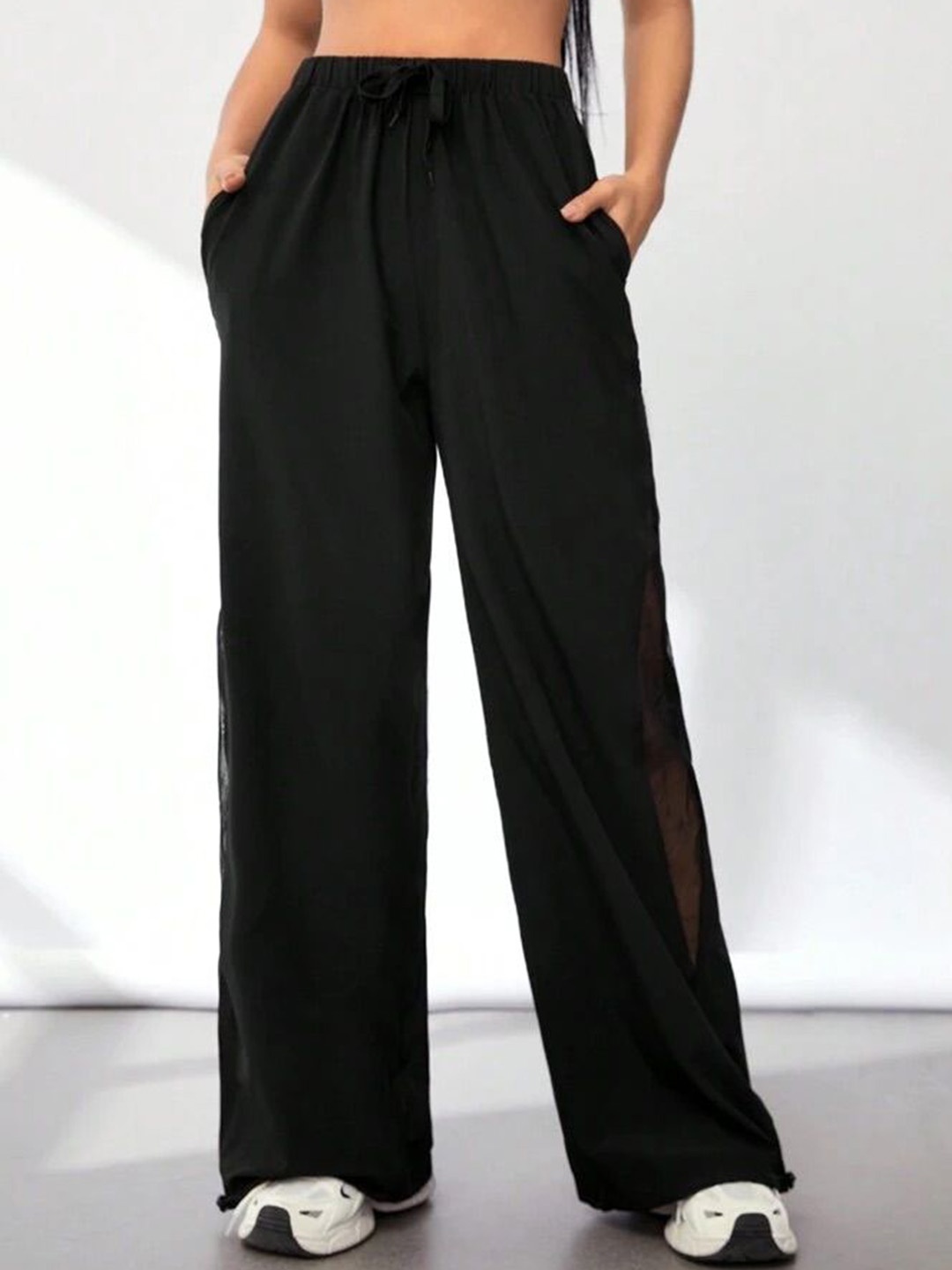 

TABADTOD Women Striped Relaxed Loose Fit Trousers, Black