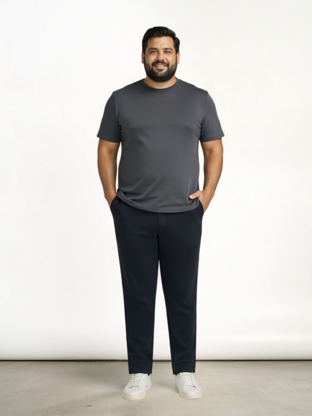 

The Pant Project Men Plus Size Textured Comfort Slim Fit Wrinkle Free Trousers, Navy blue