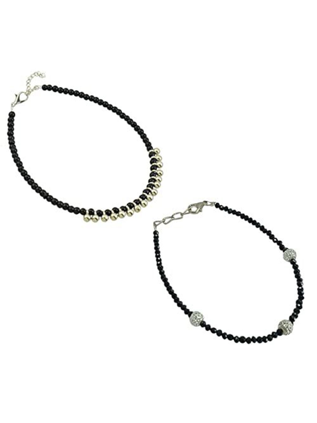 

HIGH TRENDZ Women Set of 2 Anklets, Black