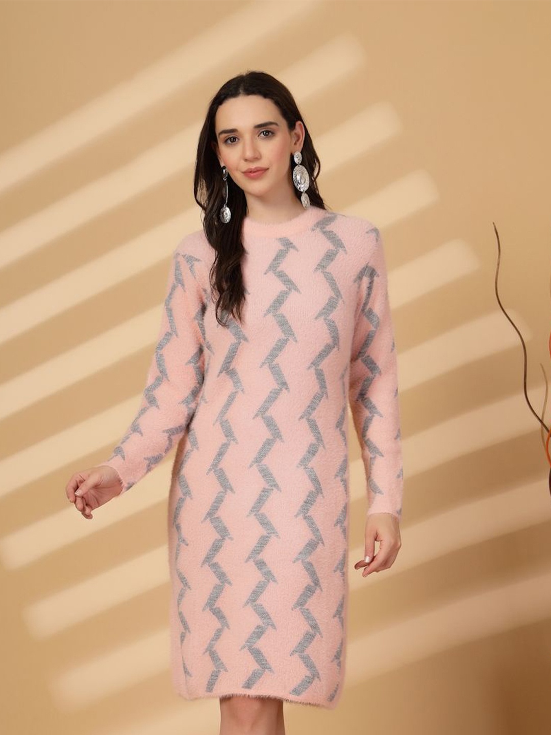 

Clora Creation Print Woollen Dress, Pink
