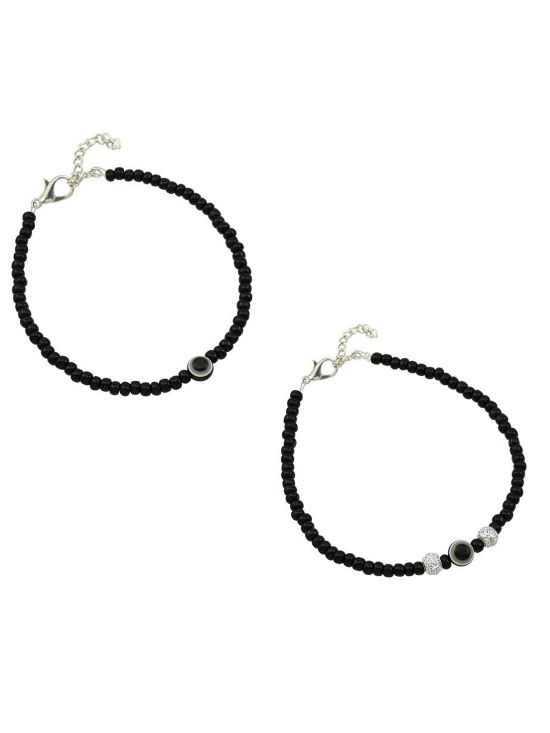 

HIGH TRENDZ Women Set of 2 Anklets, Black
