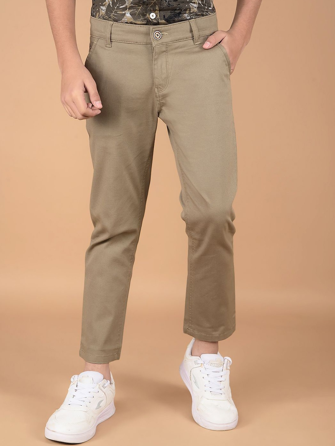 

Crimsoune Club Boys Slim Fit Chinos Trousers, Khaki