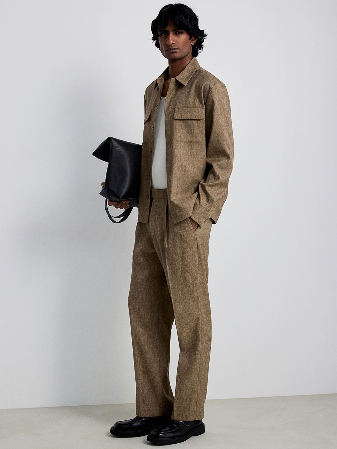 

H&M Loose Fit Tailored Trousers, Brown