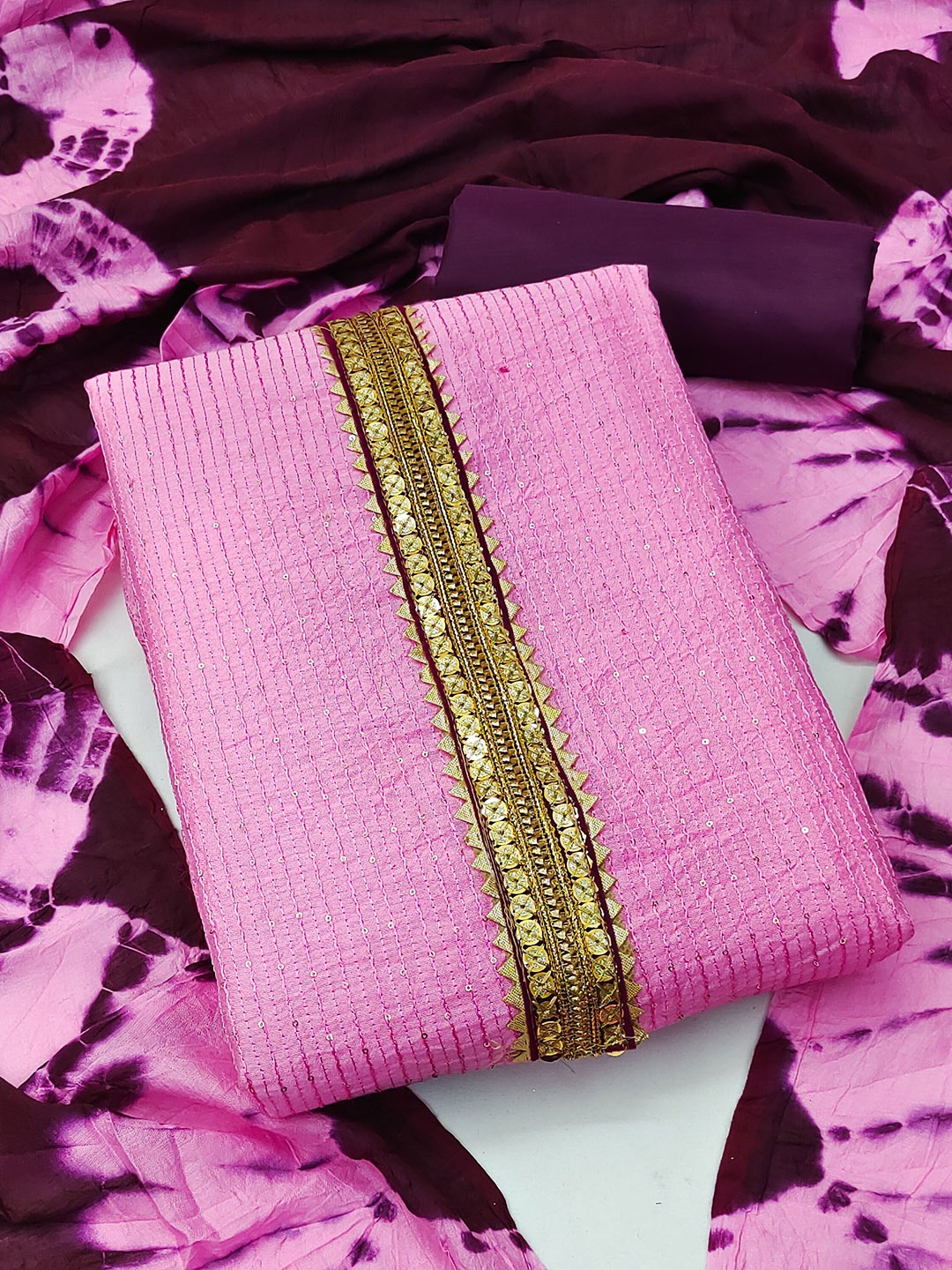 

Maroosh Embellished Unstitched Dress Material, Pink