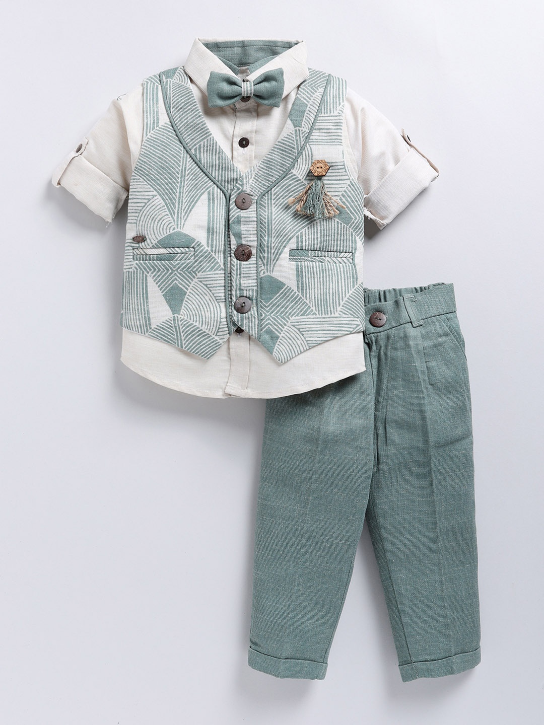 

LITTLE COLLARS Boys Single-Breasted Three-Piece Suit, Green