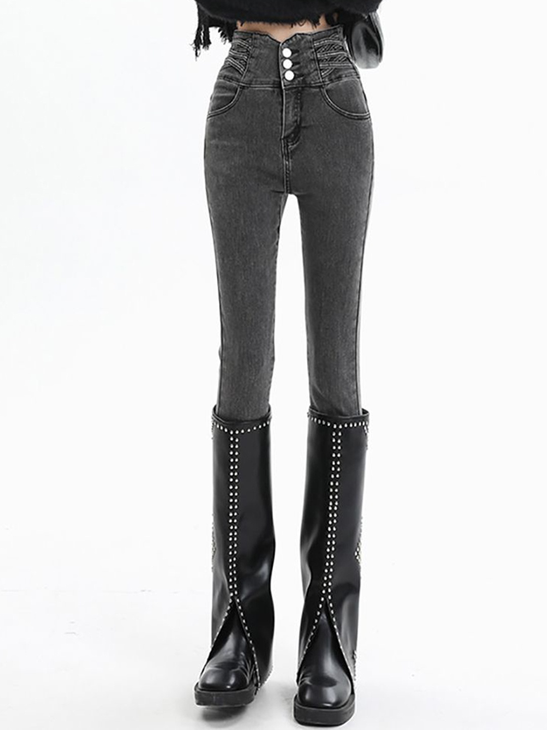 

StyleCast x Revolte Women Skinny Fit High-Rise Jeans, Grey