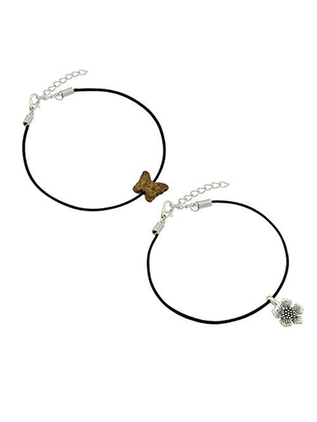 

HIGH TRENDZ Women Set of 2 Anklets, Black