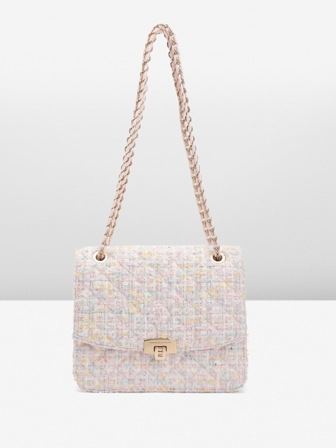 

CHARLES & KEITH Quilted Textured Structured Shoulder Bag, Pink