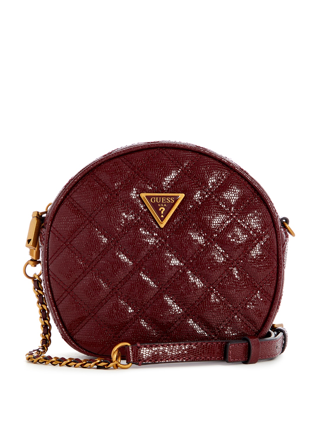 

GUESS Animal Textured Quilted Structured Sling Bag, Burgundy