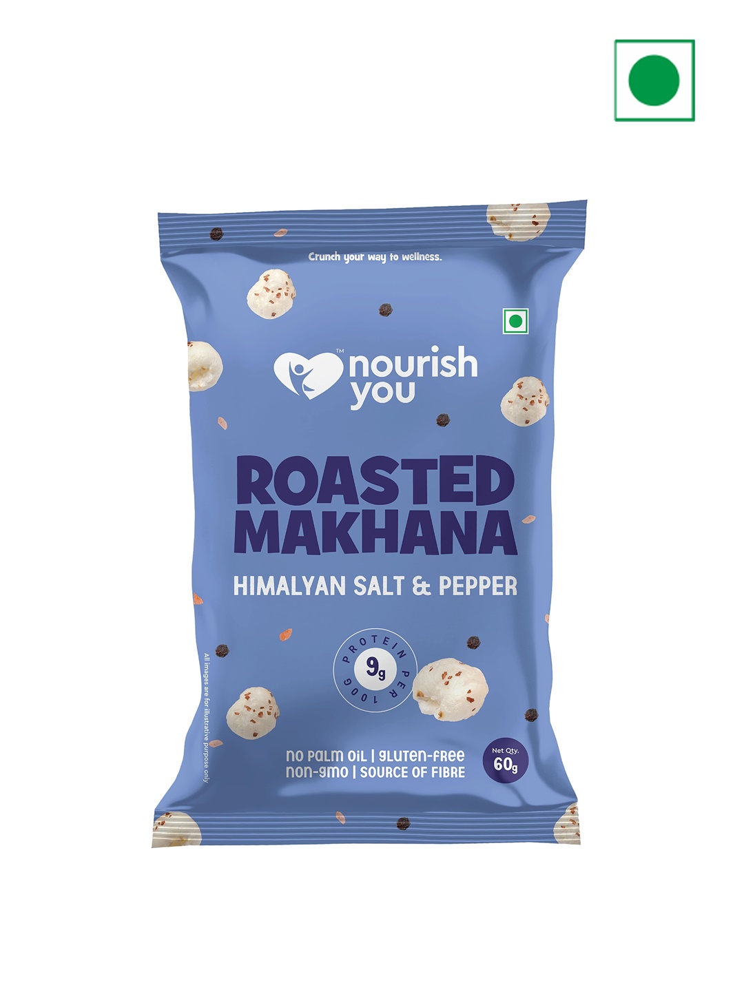 

Nourish You Roasted Makhana - Himalayan Salt & Pepper 60g, Blue