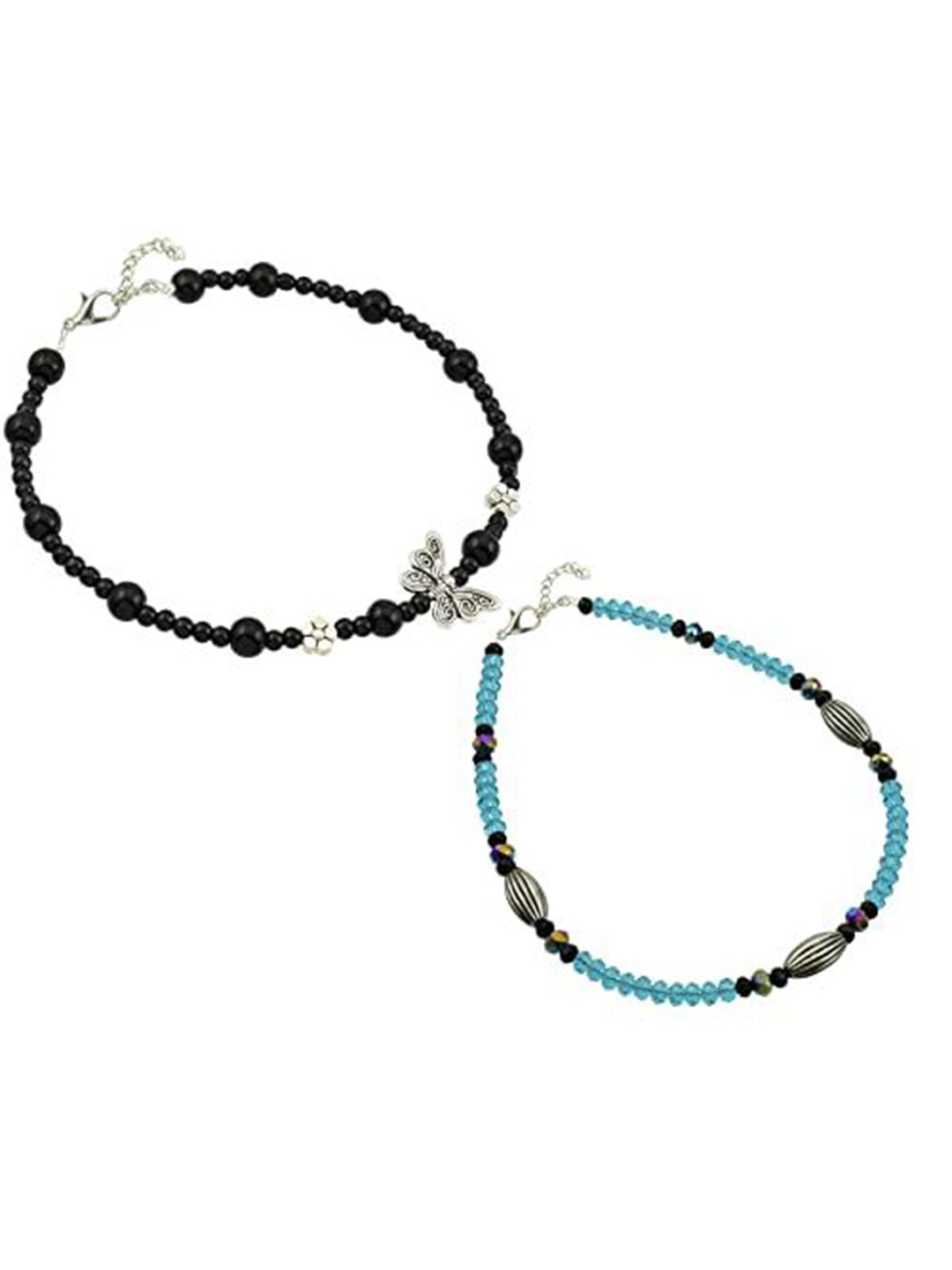 

HIGH TRENDZ Women Set of 2 Anklets, Black