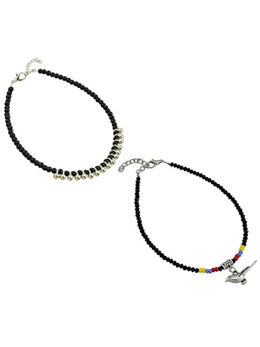 

HIGH TRENDZ Women Set of 2 Anklets, Black