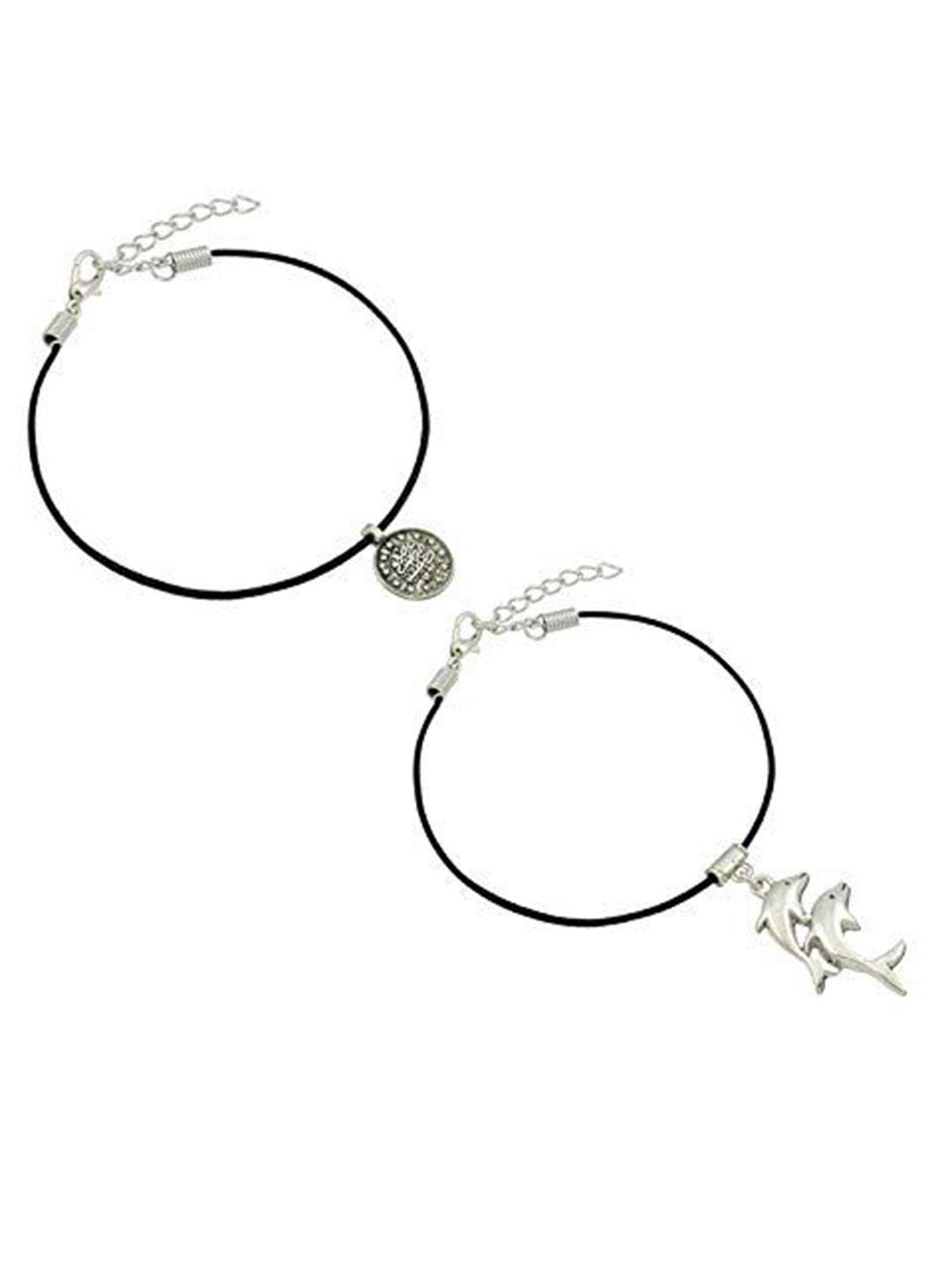 

HIGH TRENDZ Women Set of 2 Anklets, Black